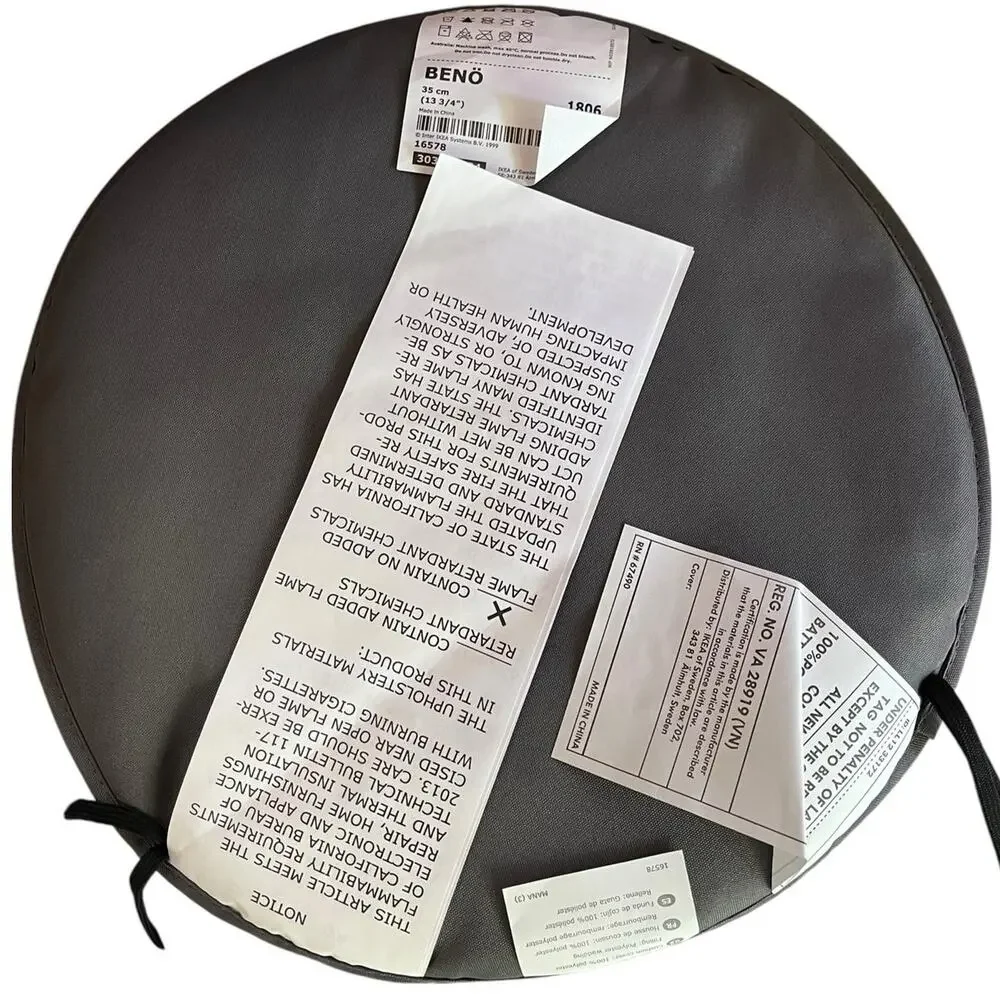 10 x IKEA BENO Chair Pad Outdoor Round Gray Cushion 13 3/4 